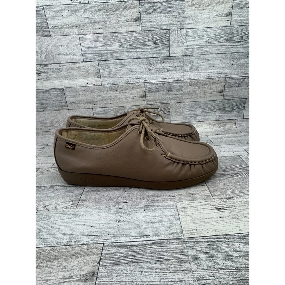 SAS Free Time Taupe Leather Lace Up Walking Shoes‎ Women Sz 10.5 WW Handsewn USA